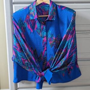 Vintage 80's Blouse with Pads Blu and Pink